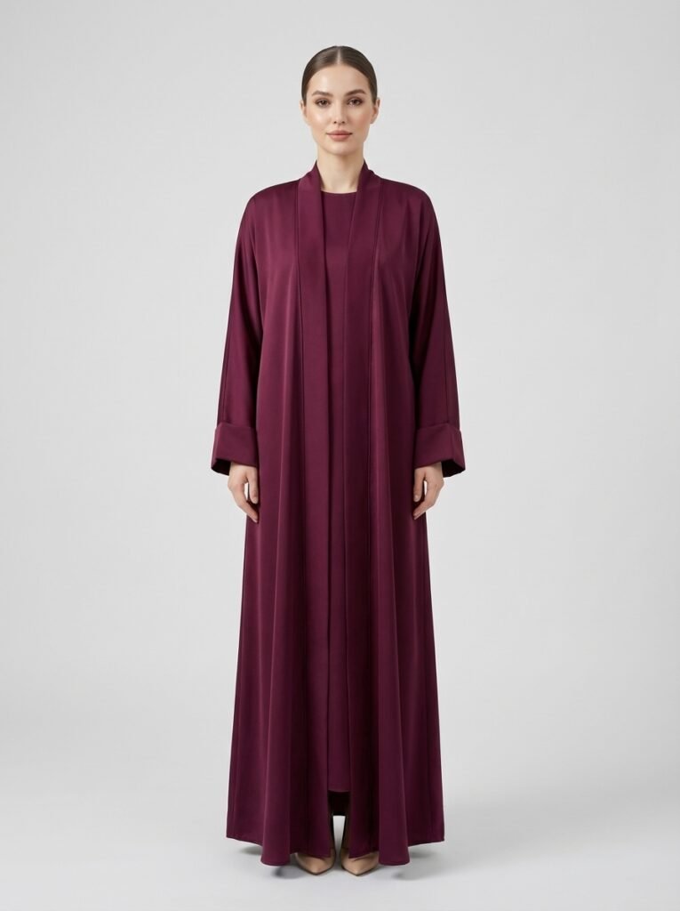 Classic Plum Open Front Abaya Set
