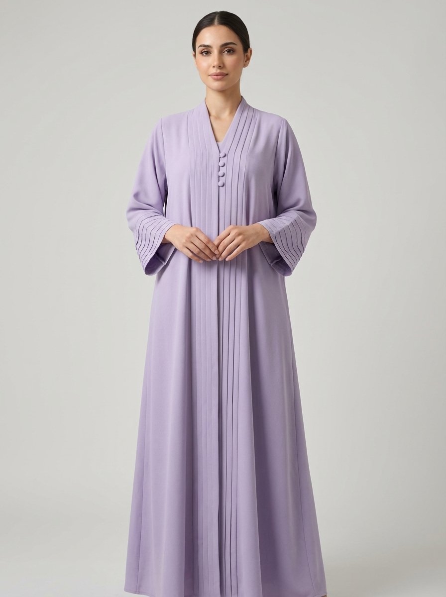 Lilac Pleated Front Abaya with Button Details Ready for the next one - Image 6