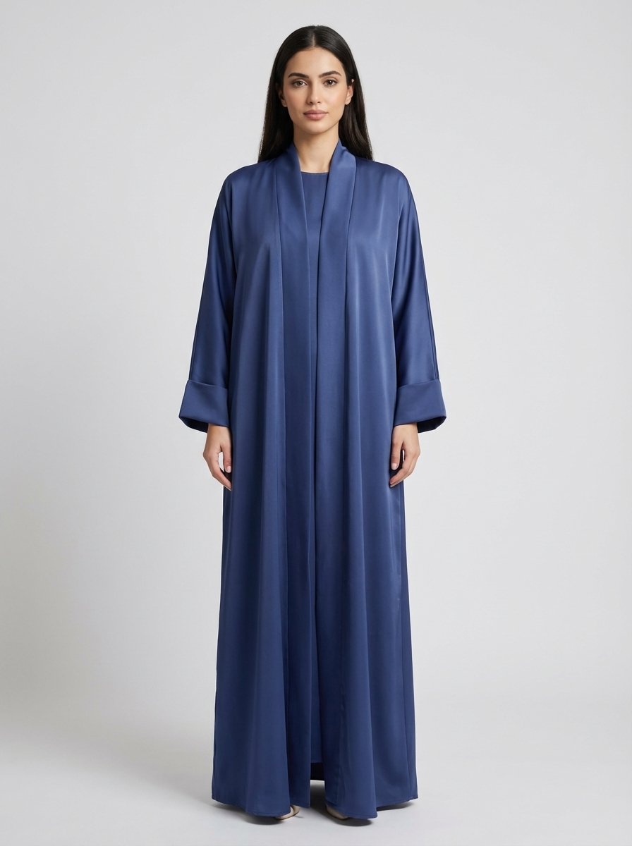Classic Dusty Blue Open Front Abaya Set - Image 9