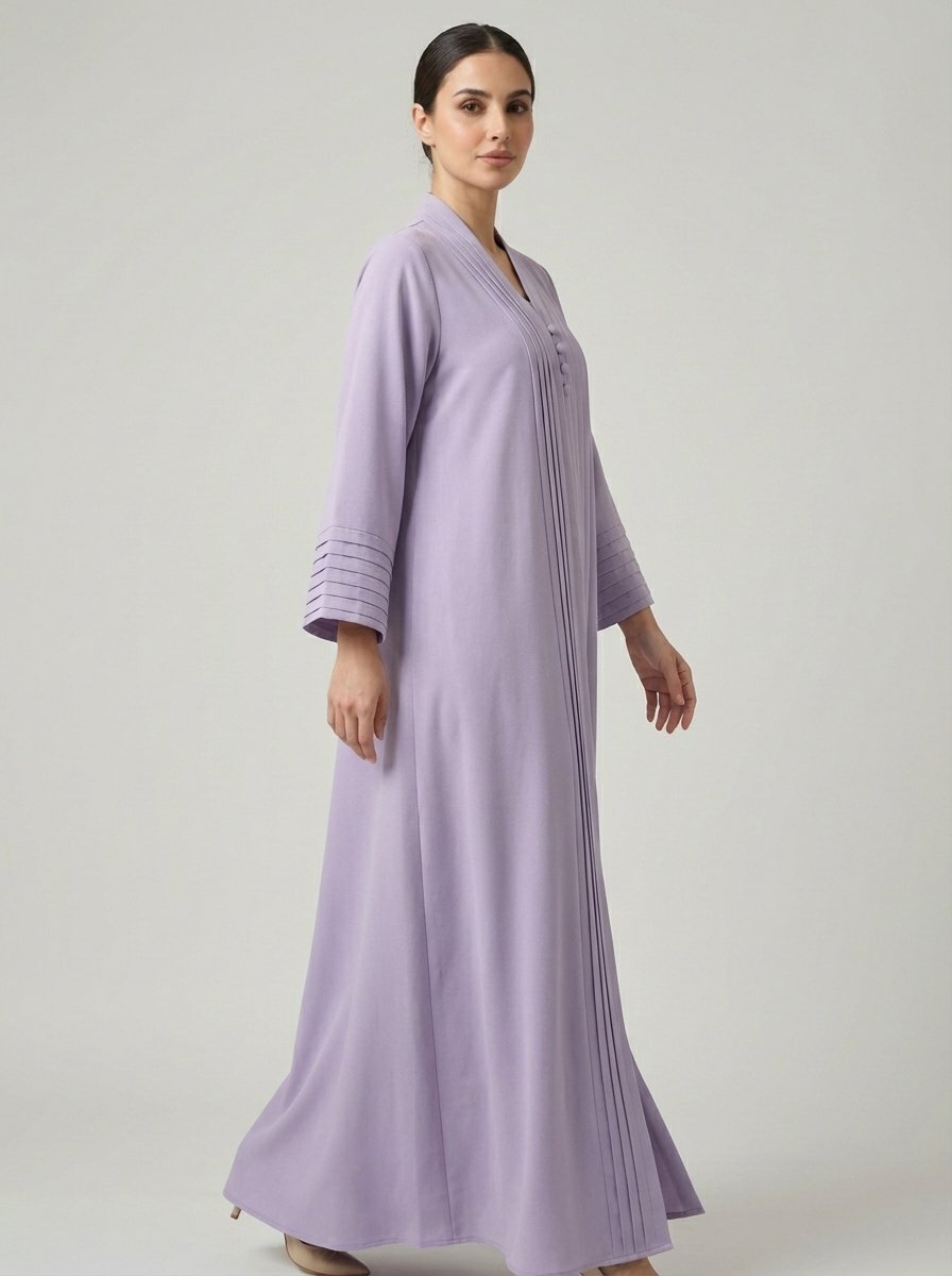 Lilac Pleated Front Abaya with Button Details Ready for the next one - Image 5