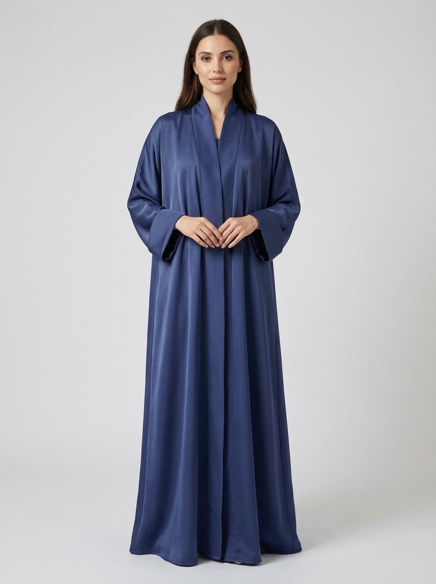 Classic Dusty Blue Open Front Abaya Set - Image 7