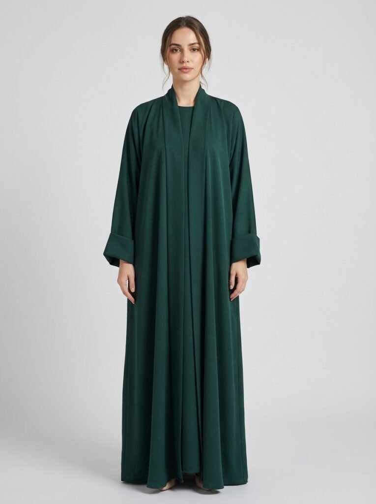 Classic Forest Green Open Front Abaya Set