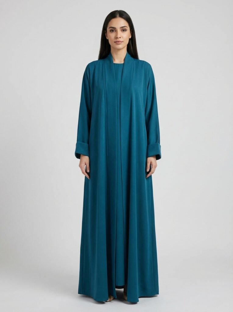 Classic Teal Open Front Abaya Set