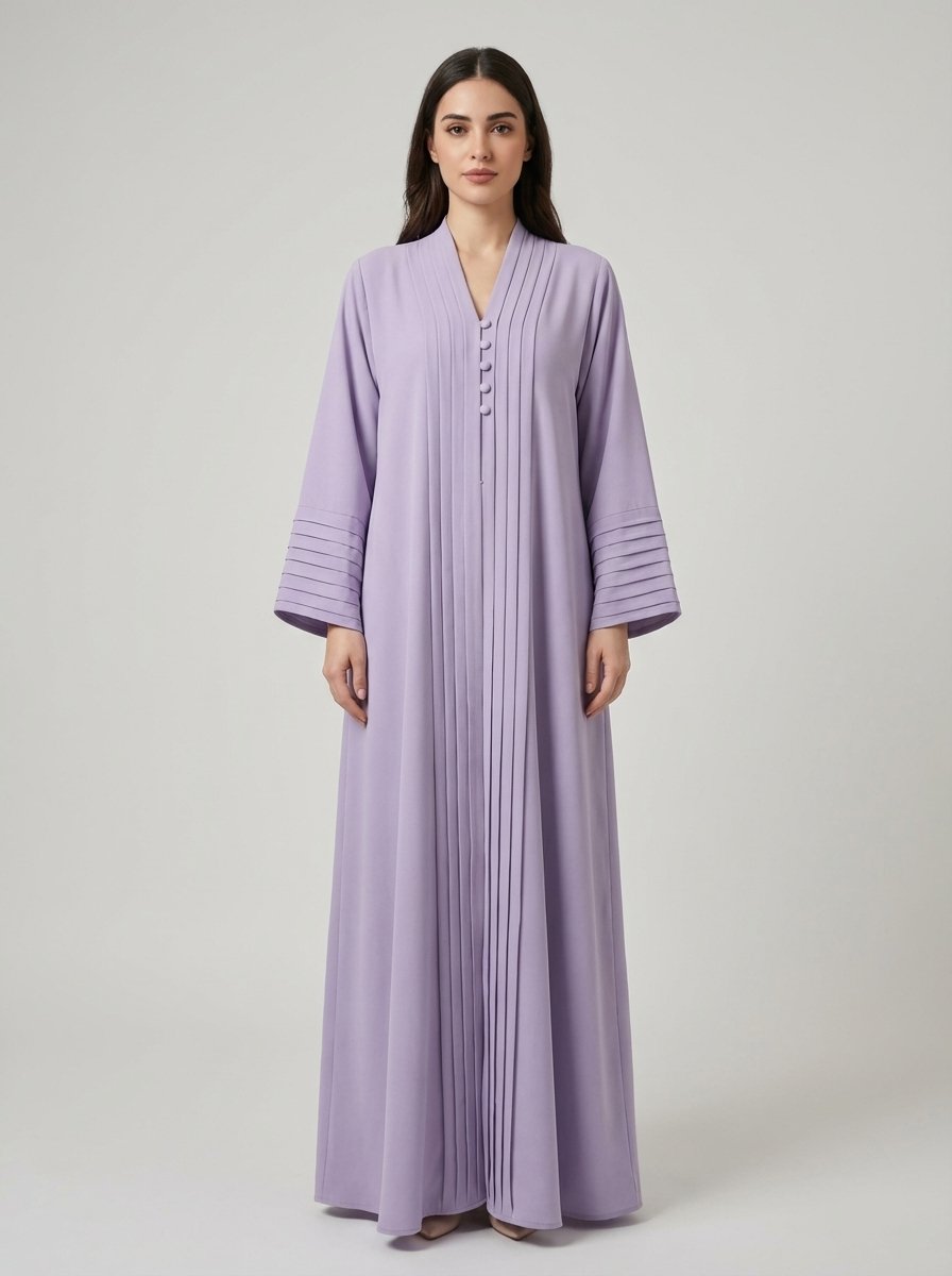 Lilac Pleated Front Abaya with Button Details Ready for the next one